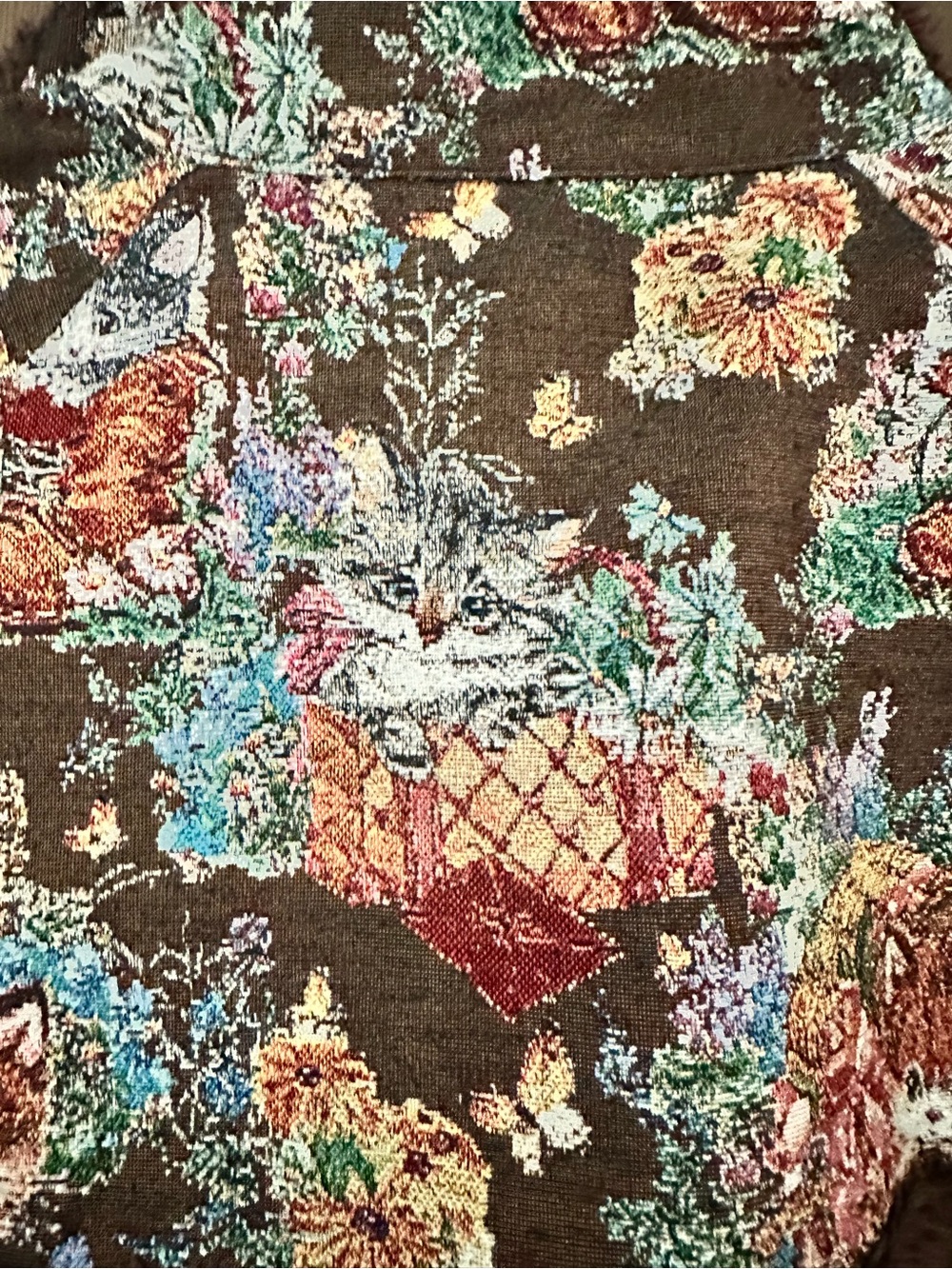 Cider Half-Zip Cafe Brown Sherpa Pullover Tapestry Floral Cat Print Size Large - Picture 13 of 16